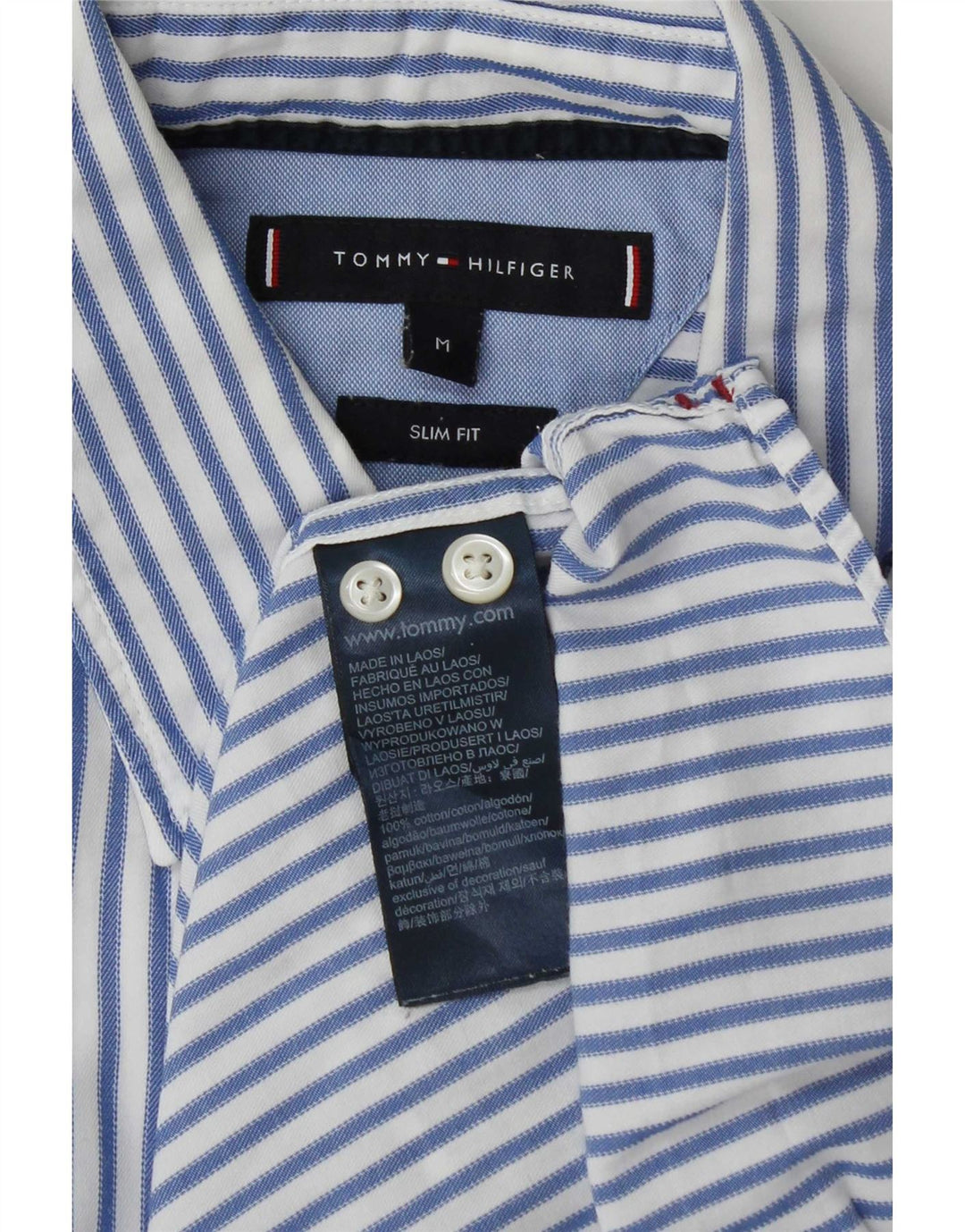 Tommy Hilfiger Camisa masculina Slim Fit de algodão listrado azul médio
