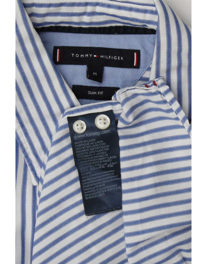 Tommy Hilfiger Camisa masculina Slim Fit de algodão listrado azul médio