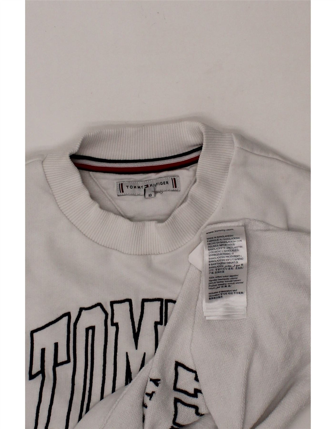 TOMMY HILFIGER Girls Crop Graphic Sweatshirt Jumper 9-10 Years White Vintage Tommy Hilfiger and Second-Hand Tommy Hilfiger from Messina Hembry 