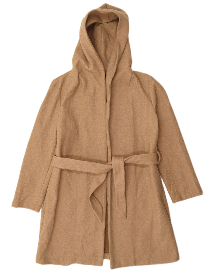 Sobretudo oversized com capuz feminino Zara UK 10 pequeno poliéster bege