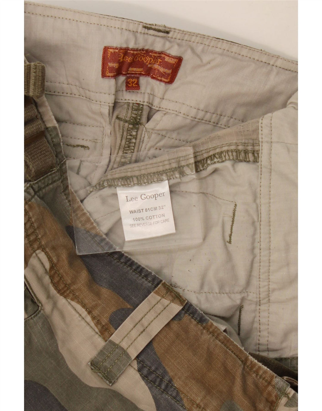 Shorts cargo masculinos LEE W32 algodão camuflado cáqui médio