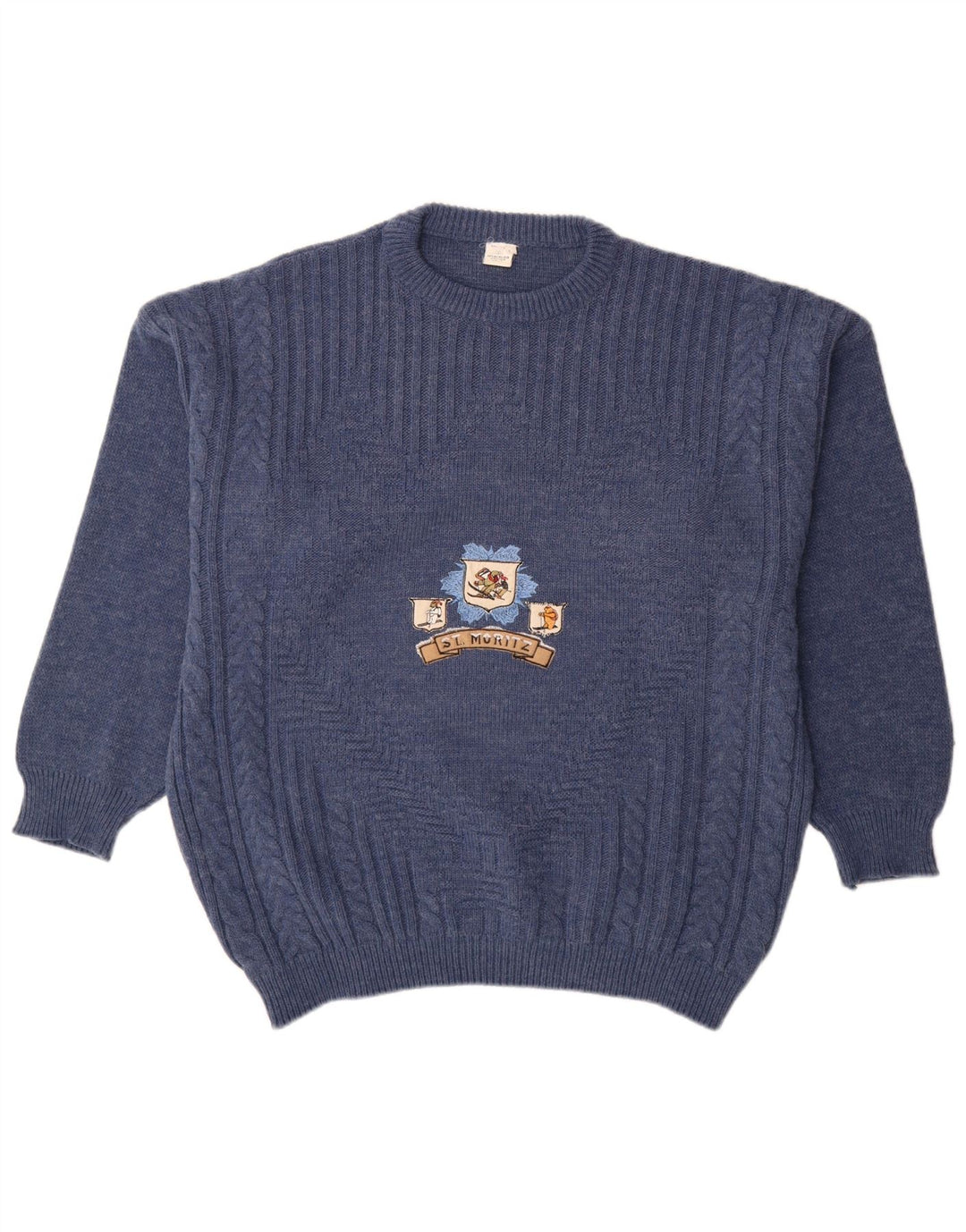 Suéter masculino St Moritz com gola redonda e lã azul grande