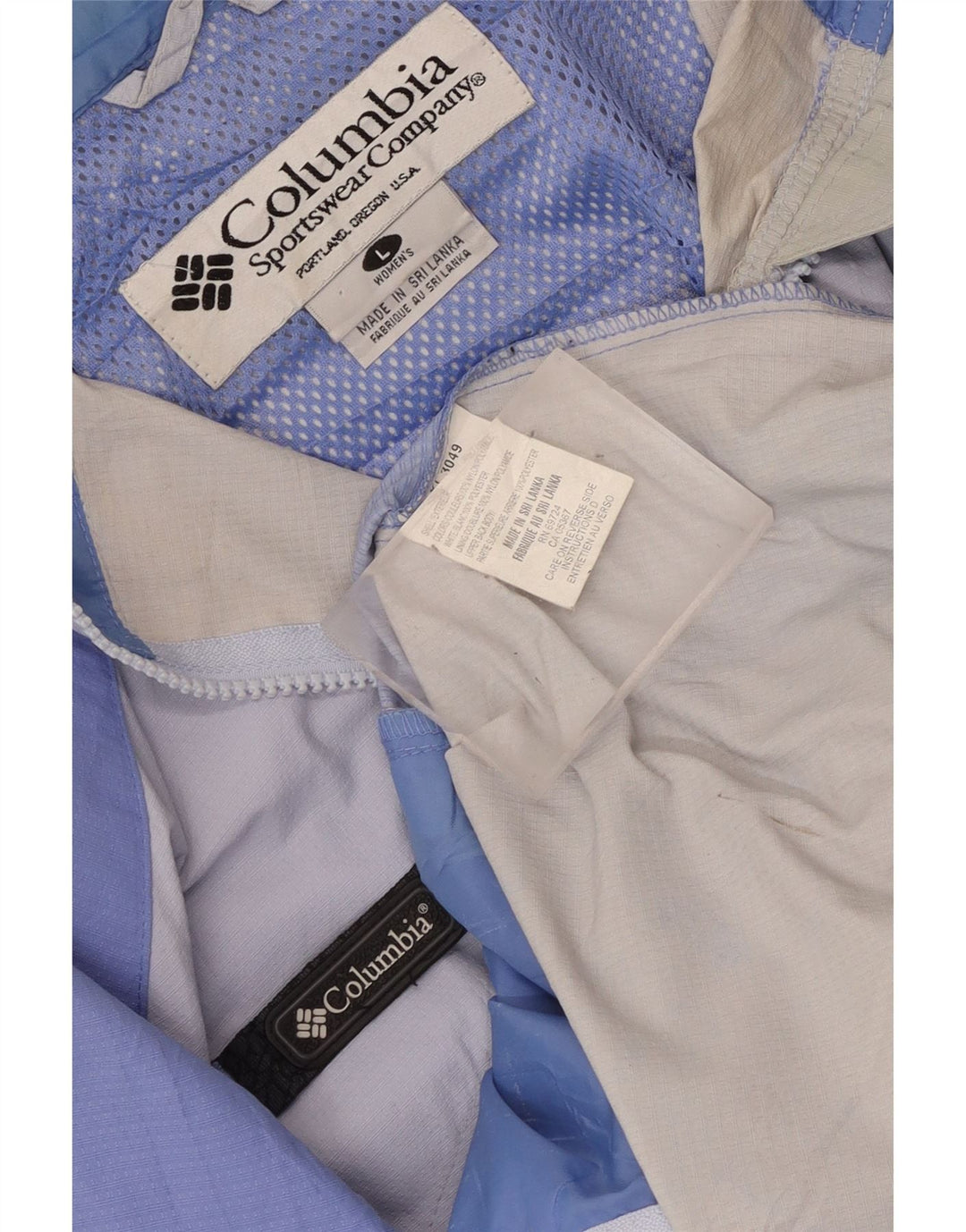 Jaqueta de chuva feminina Columbia com capuz Reino Unido 16 grande bloco colorido roxo poliéster