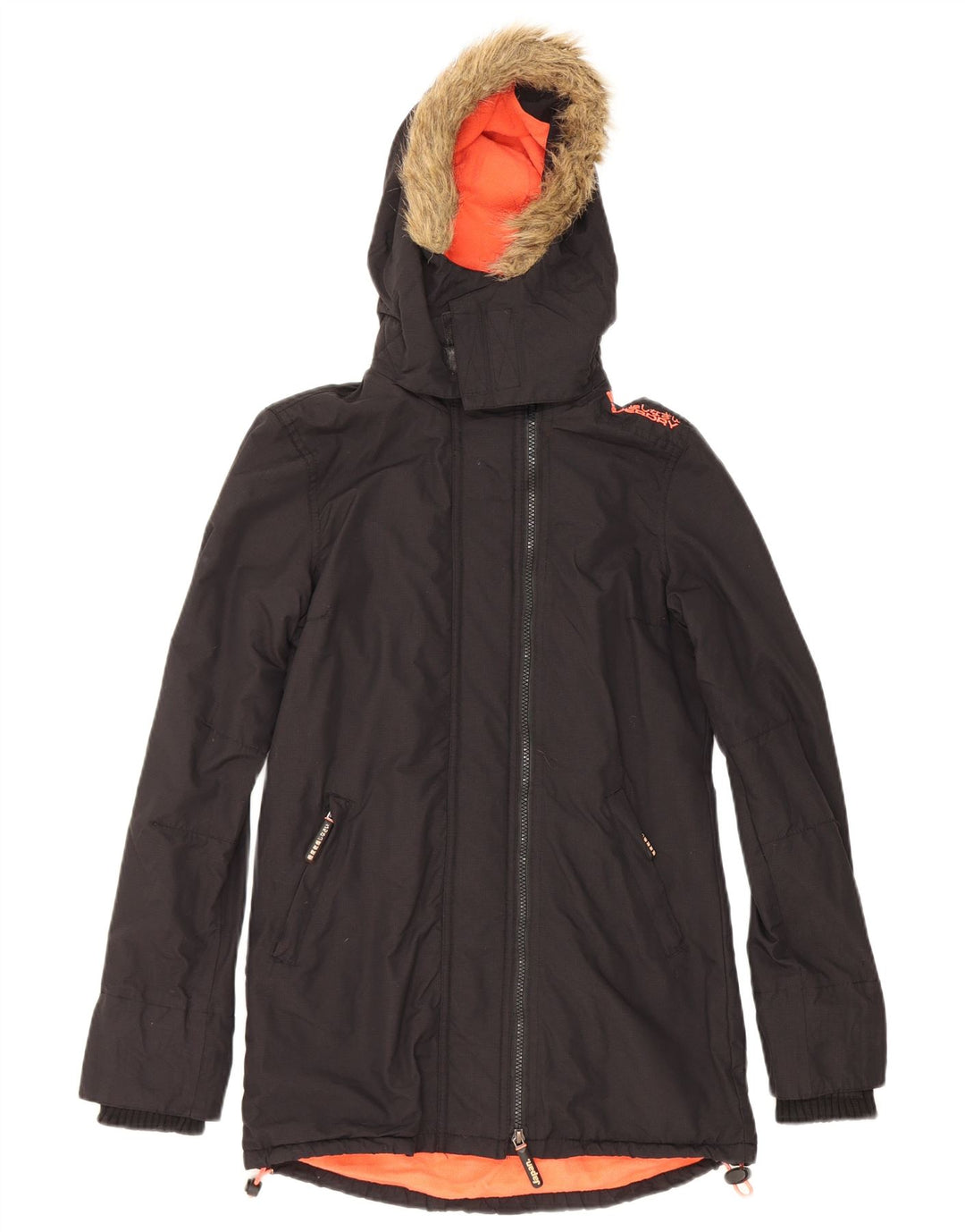 Jaqueta Parka com capuz feminina Superdry UK 6 XS poliéster preto