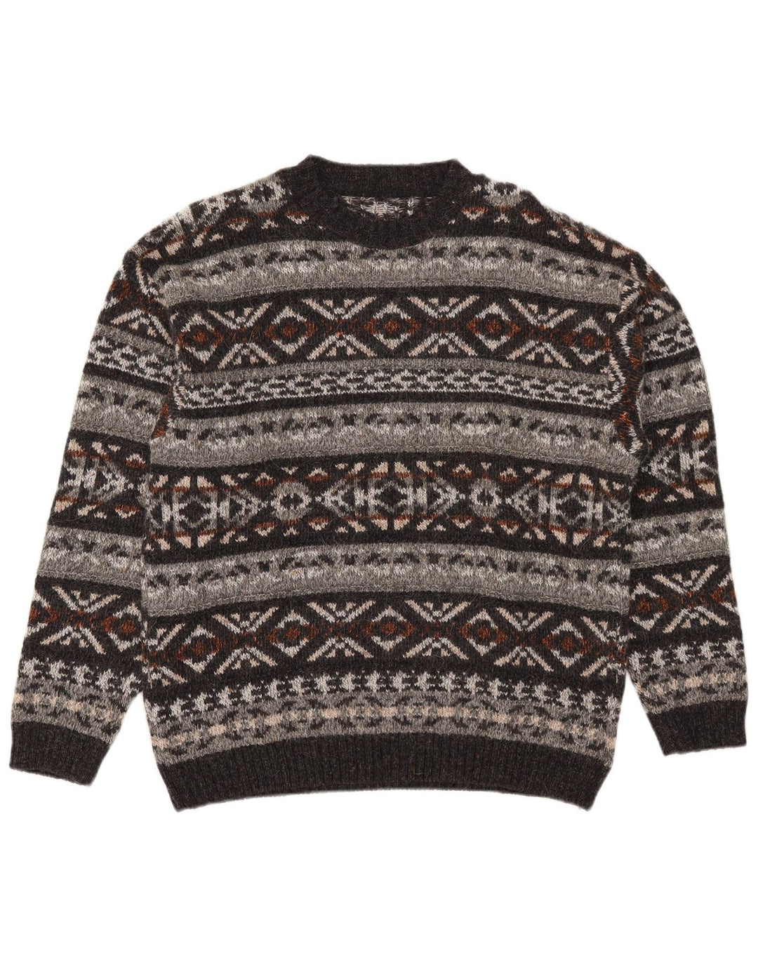 Suéter vintage masculino com gola redonda, médio multicolorido Fair Isle