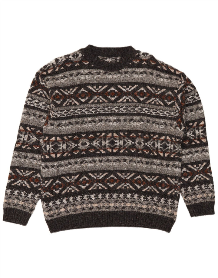 Suéter vintage masculino com gola redonda, médio multicolorido Fair Isle