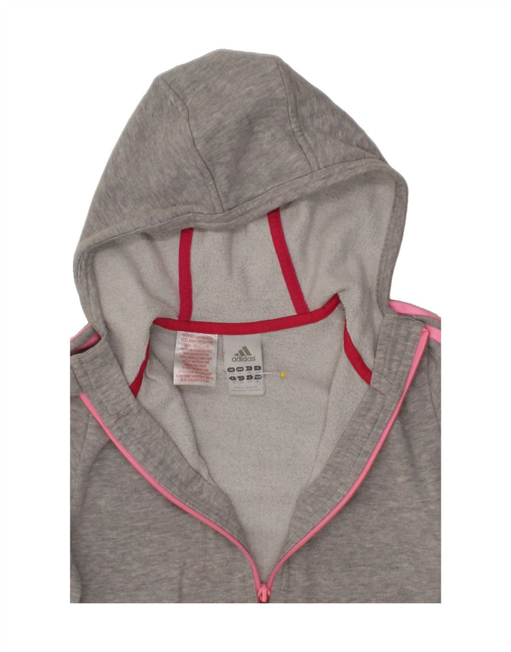 ADIDAS Girls Graphic Zip Hoodie Sweater 7-8 Years Grey Vintage Adidas and Second-Hand Adidas from Messina Hembry 