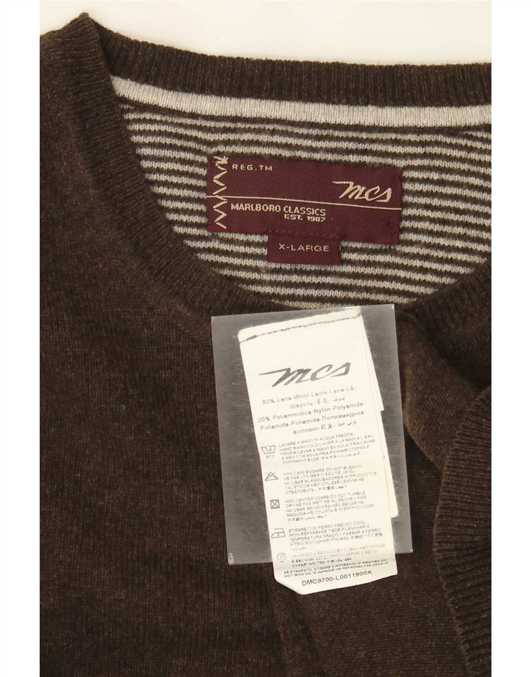 Suéter masculino Marlboro Classics com gola redonda XL lã marrom
