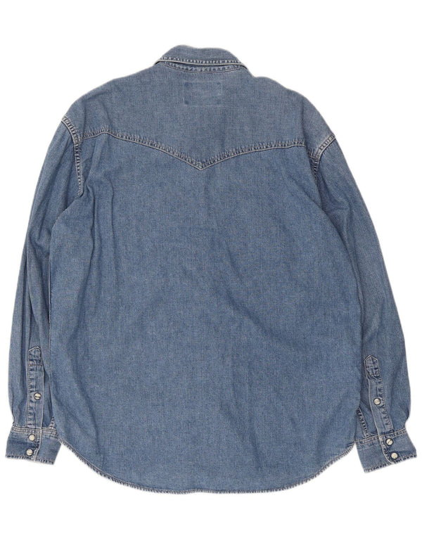 Camisa jeans Wrangler masculina azul médio algodão
