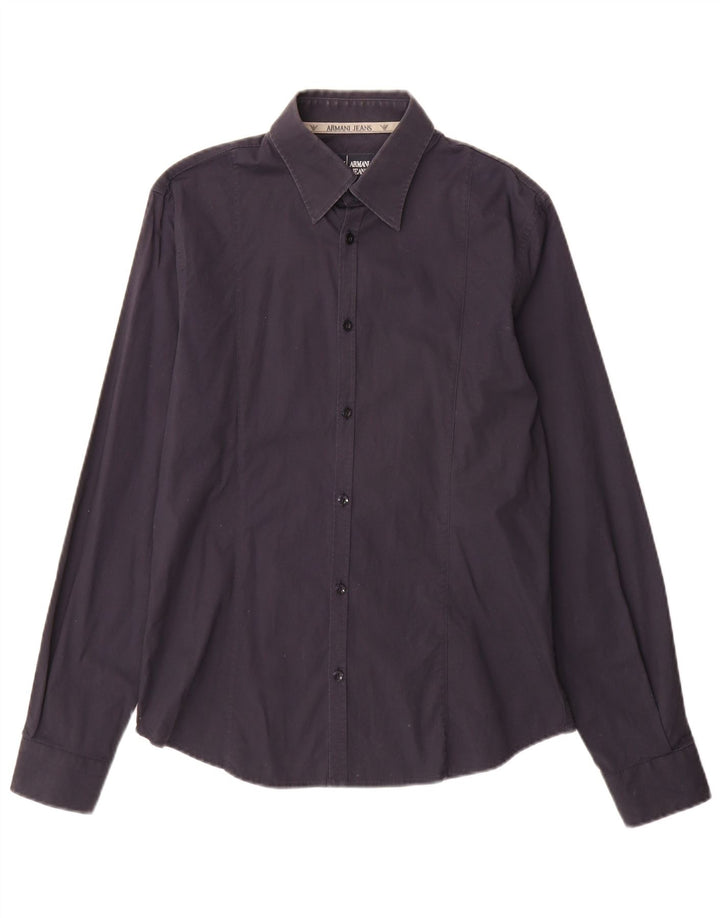 Armani Jeans Camisa masculina média azul marinho algodão