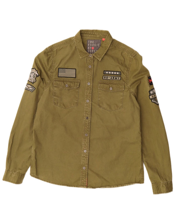 Camisa gráfica feminina Superdry UK 14 algodão cáqui médio