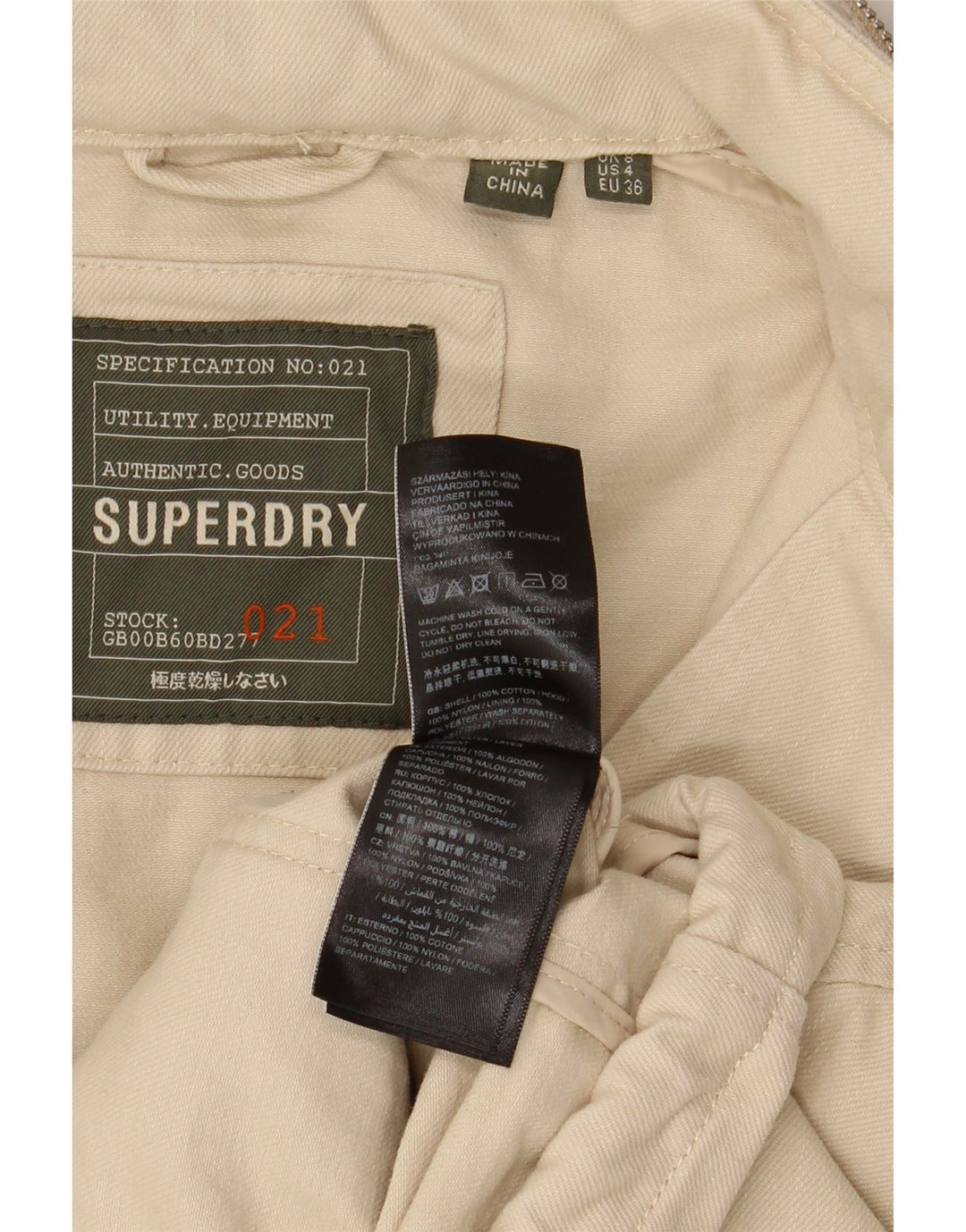 Superdry Womens Crop Oversized Utility Jacket Reino Unido 8 Pequeno Algodão Bege
