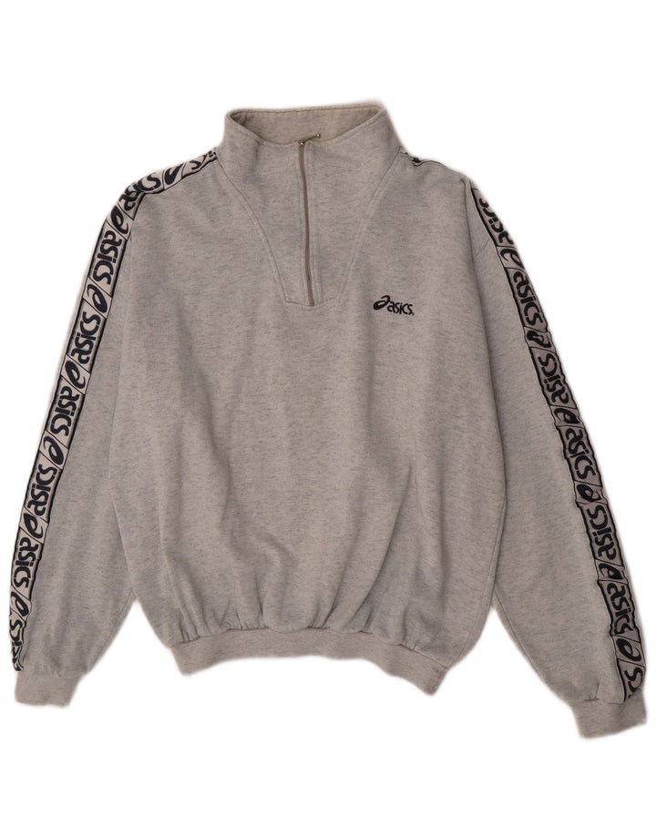 Asics Mens Graphic Zip Neck Moletom Jumper Grande Cinza