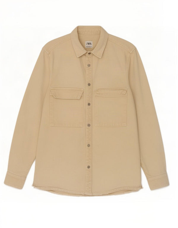 Camisa jeans masculina Zara com ajuste relaxado médio off white
