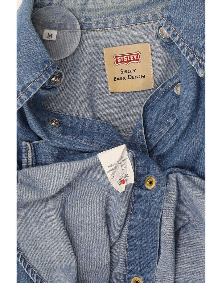 Sisley Camisa jeans masculina média azul algodão