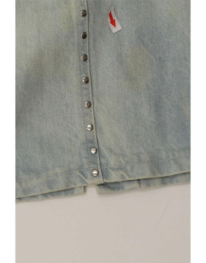 Saia jeans feminina vintage média W28 algodão azul