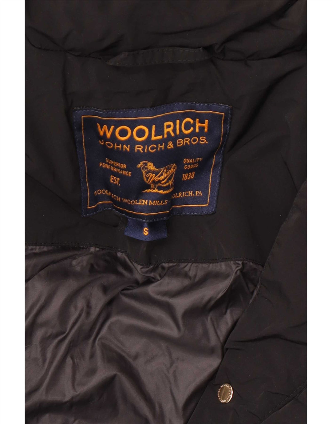 Jaqueta acolchoada com capuz feminina Woolrich UK 10 poliéster preto pequeno
