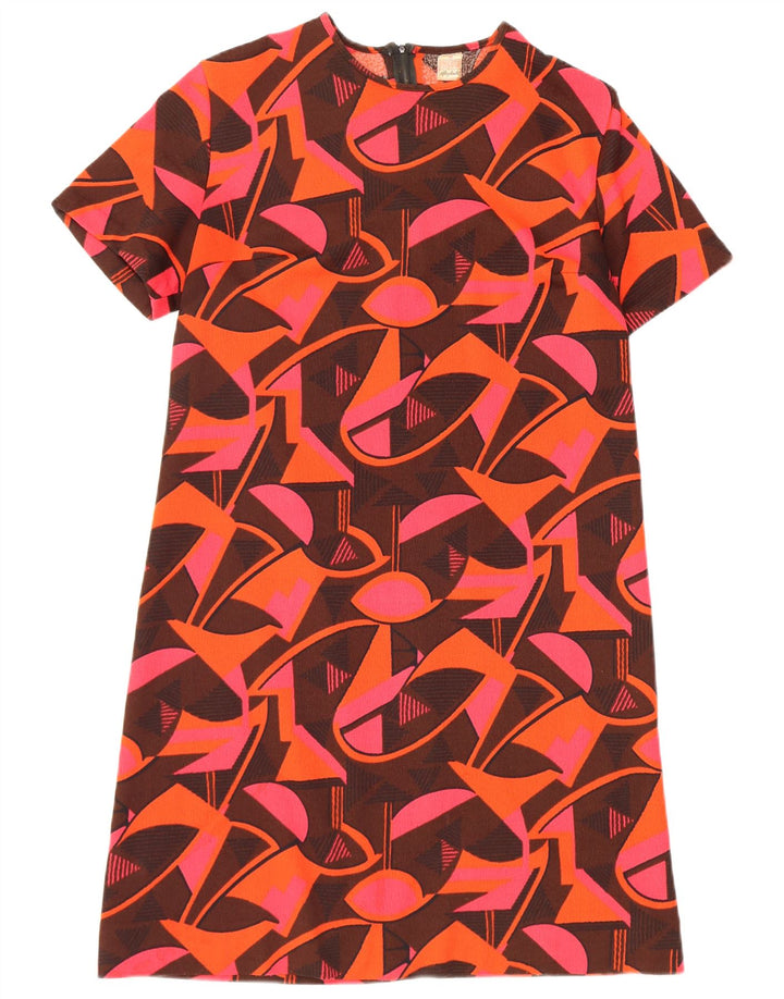 Vestido feminino vintage IT 46 grande poliéster geométrico multicolorido