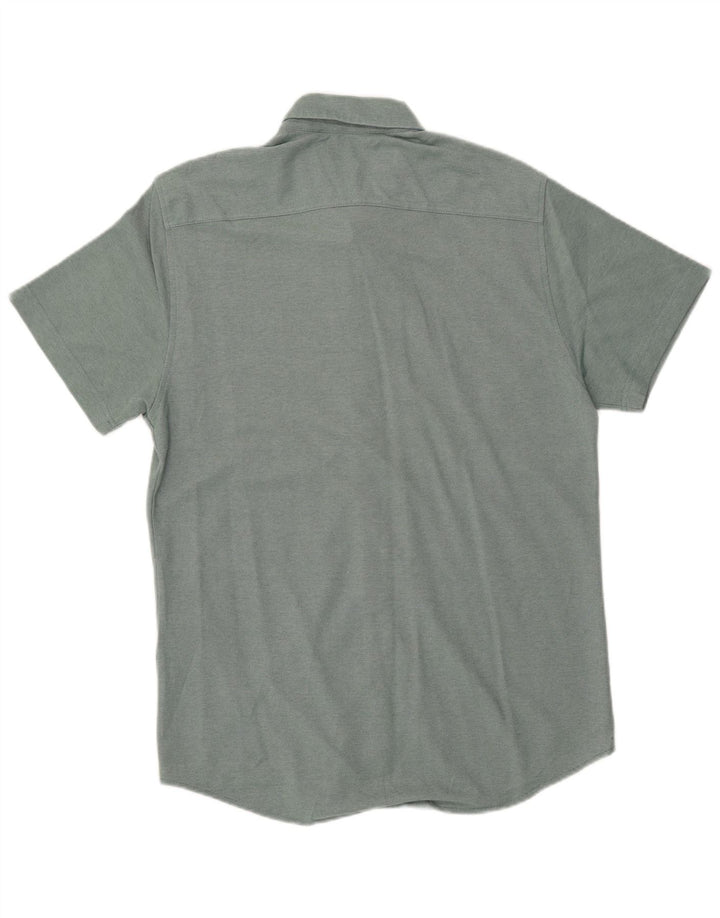 DOCKERS Camisa masculina de manga curta com ajuste moderno de algodão verde médio