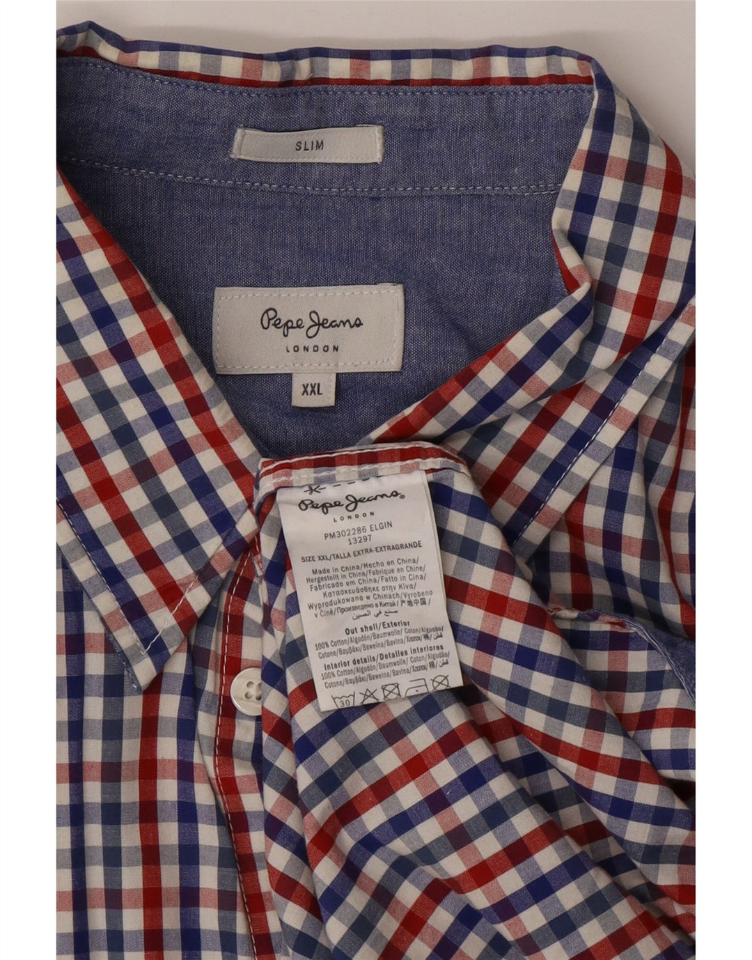 PEPE JEANS Camisa masculina slim 2XL algodão guingão multicolorido