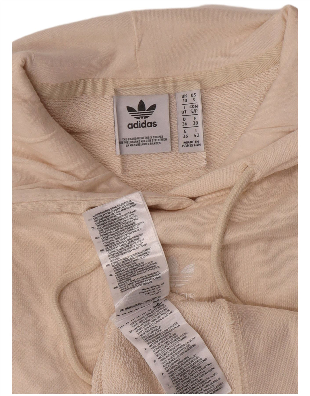 Adidas Womens Hoodie Jumper UK 10 Pequeno Algodão Bege
