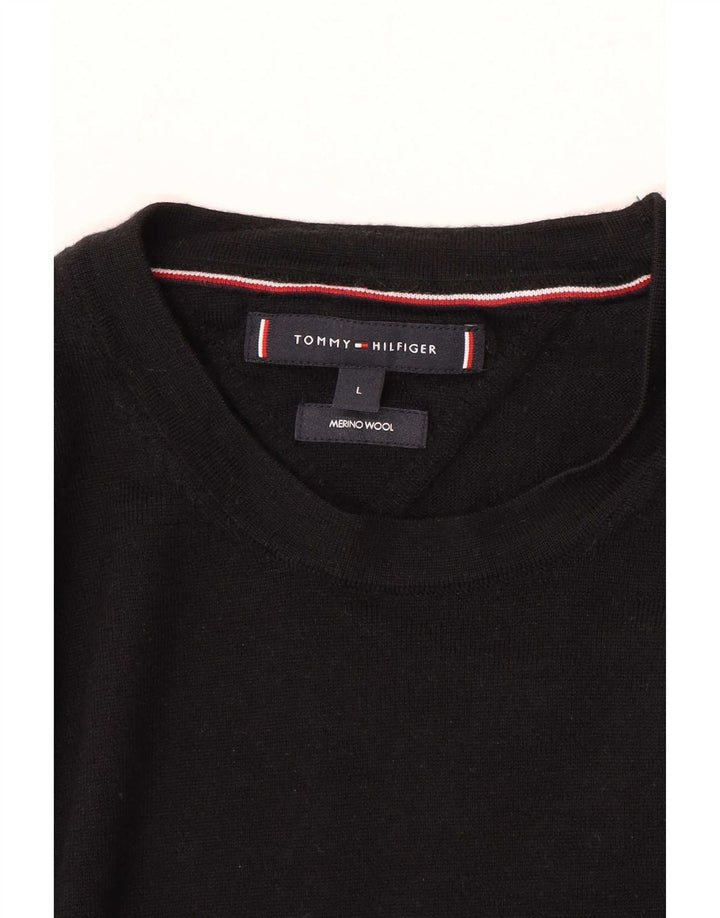 Suéter masculino Tommy Hilfiger com gola redonda, grande lã preta