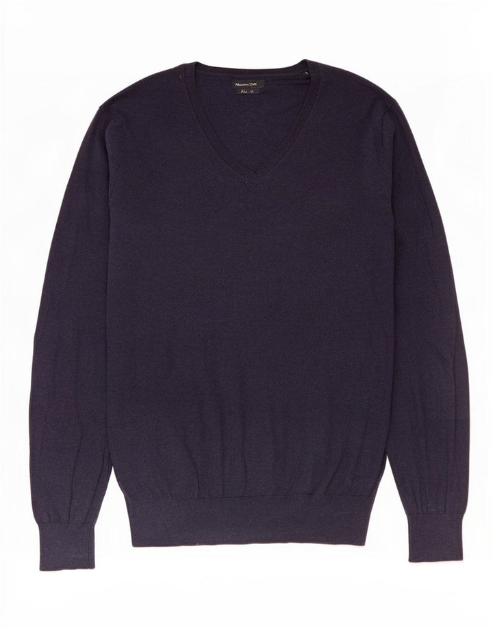 Suéter masculino Massimo Dutti com decote em V médio azul marinho