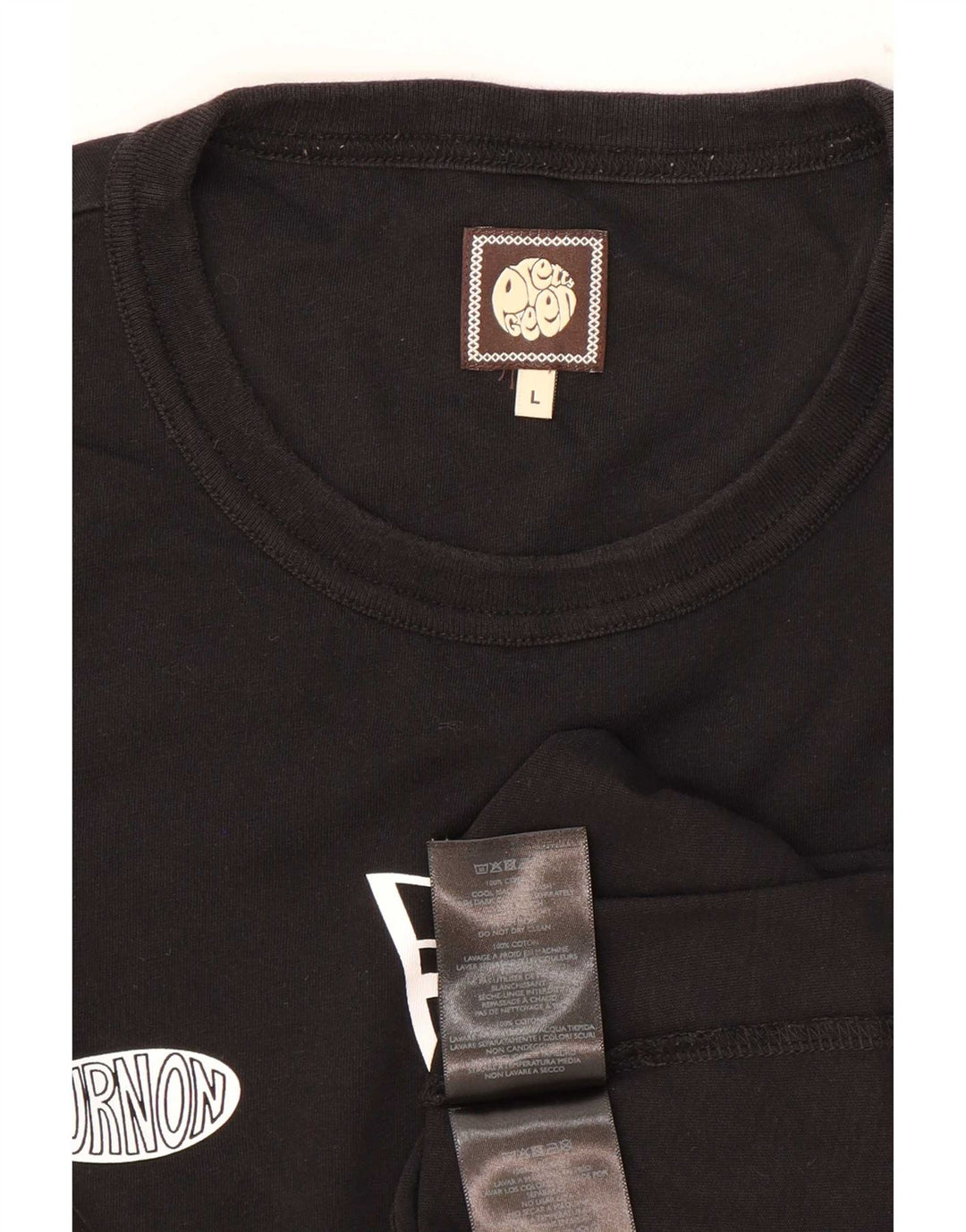 Top gráfico masculino Pretty Green manga comprida grande algodão preto