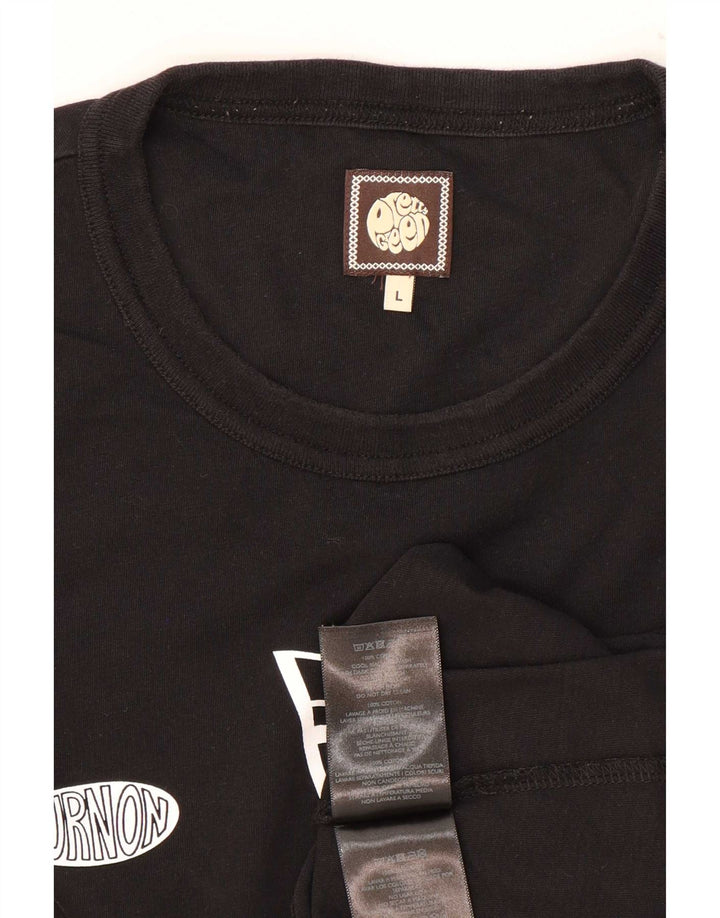 Top gráfico masculino Pretty Green manga comprida grande algodão preto