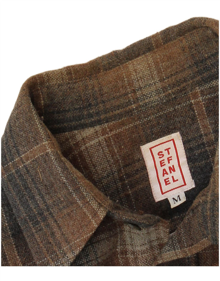 Camisa masculina de flanela Stefanel xadrez marrom médio