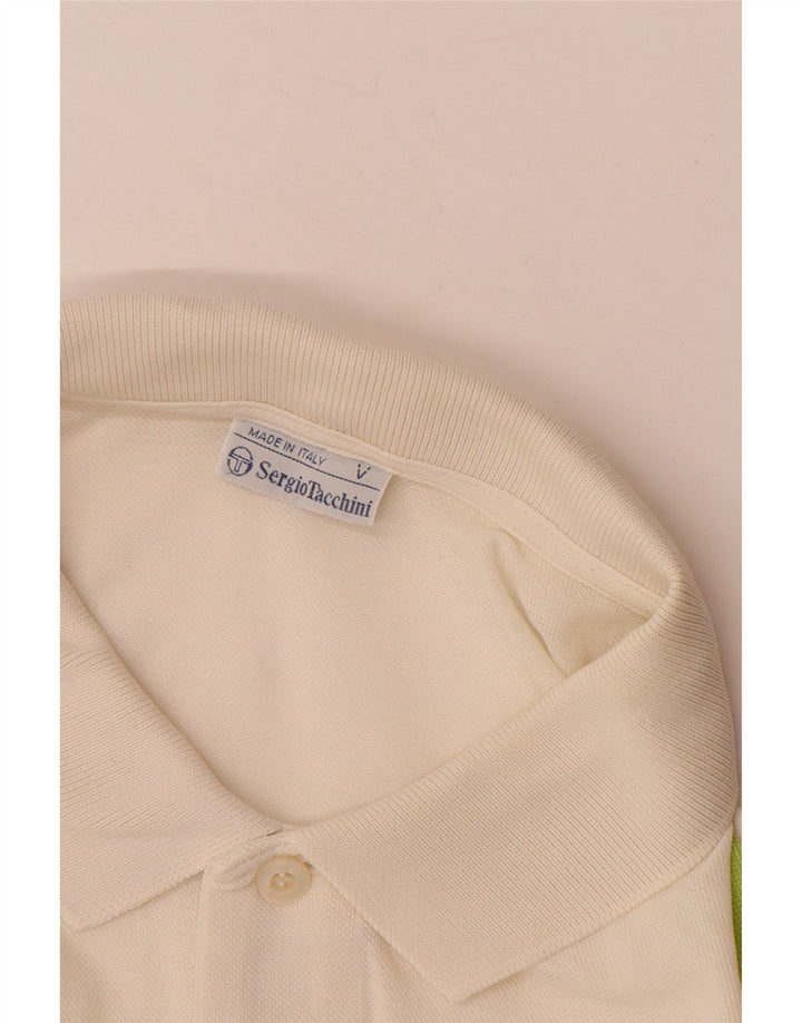 SERGIO TACCHINI Camisa polo masculina EU 50 médio off white algodão geométrico