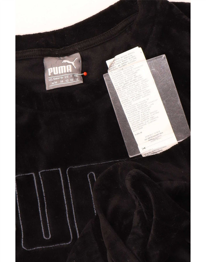 Puma feminino gráfico veludo moletom jumper reino unido 12 médio algodão preto