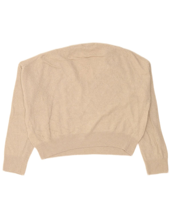 Suéter feminino Zara com decote em V superdimensionado Reino Unido 10 pequeno bege viscose