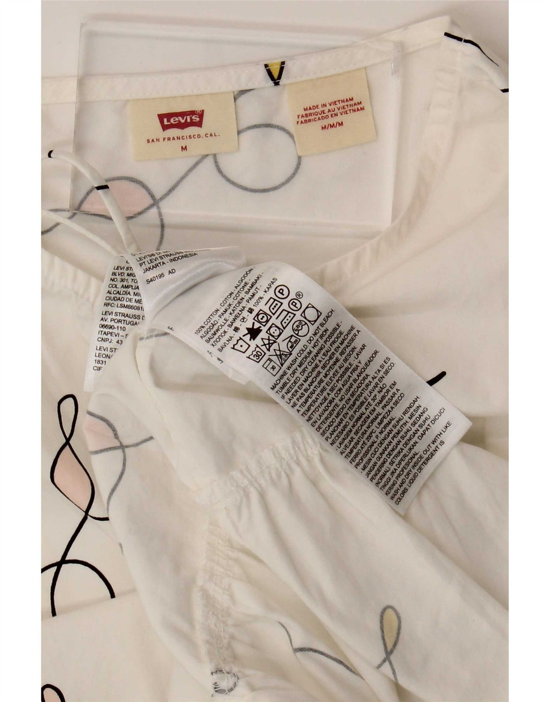 Vestido Levi's Feminino Abstrato Padrão Oversized Tenda Reino Unido 14 Médio Branco