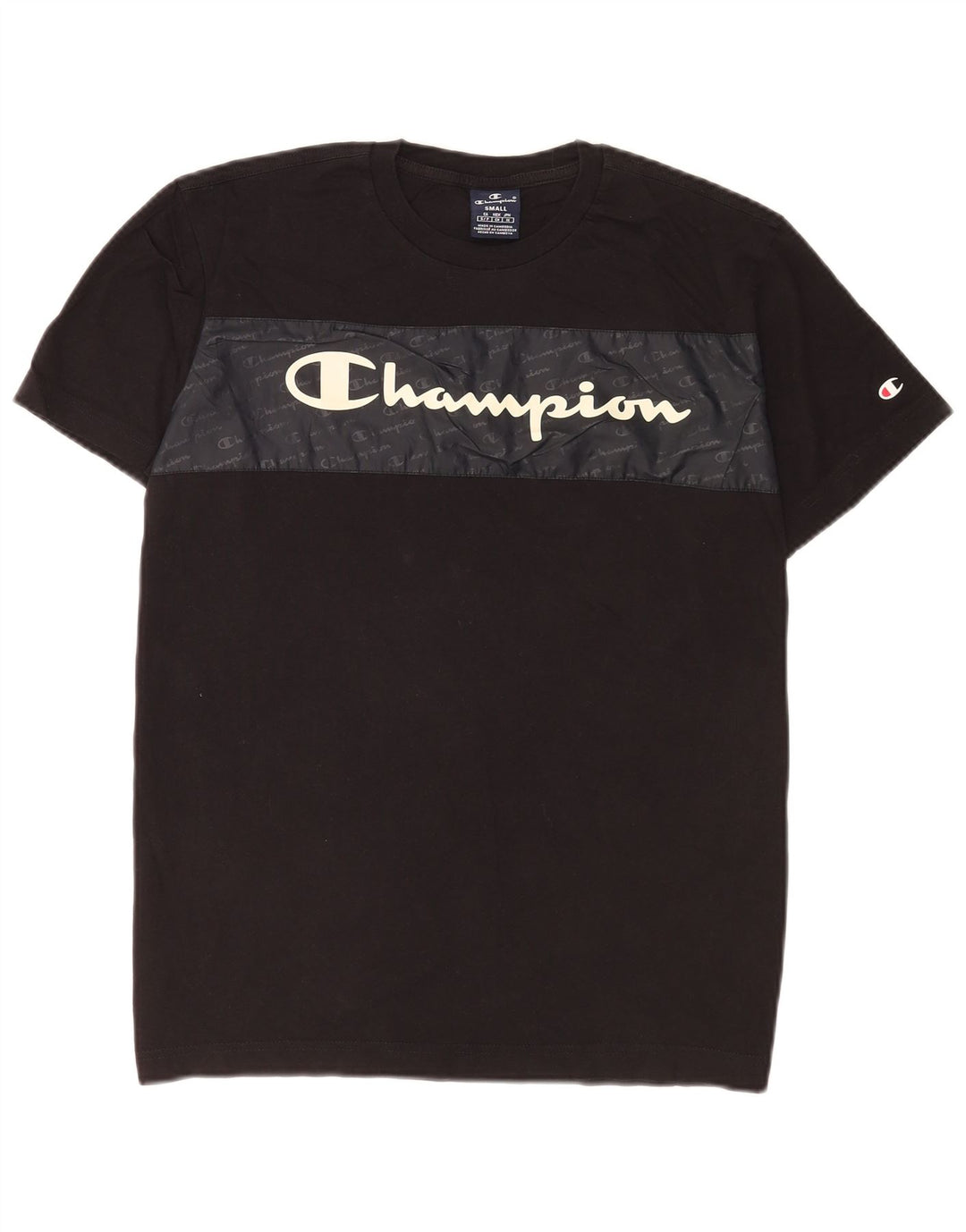 Camiseta masculina com estampa gráfica Champion pequeno bloco colorido preto