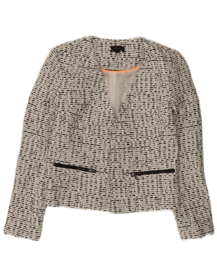 Jaqueta blazer aberta feminina Topshop Reino Unido 10 viscose manchada branca pequena