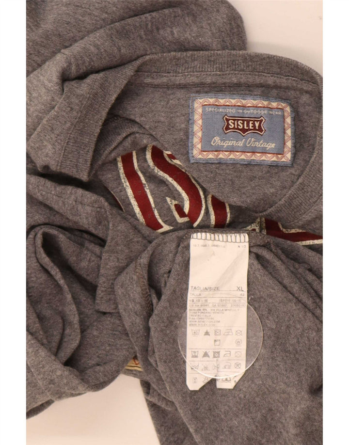 Sisley Mens Graphic Top Manga Longa XL Cinza Algodão