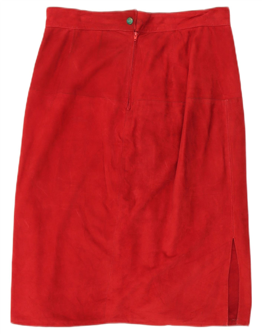 Conjunto de saia feminina de camurça VINTAGE de 2 peças Reino Unido 14 médio W30 couro vermelho