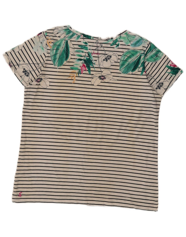Camiseta feminina Joules com estampa gráfica UK 14 grande listrada branca