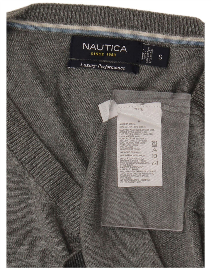 Suéter masculino NAUTICA com decote em V pequeno algodão cinza