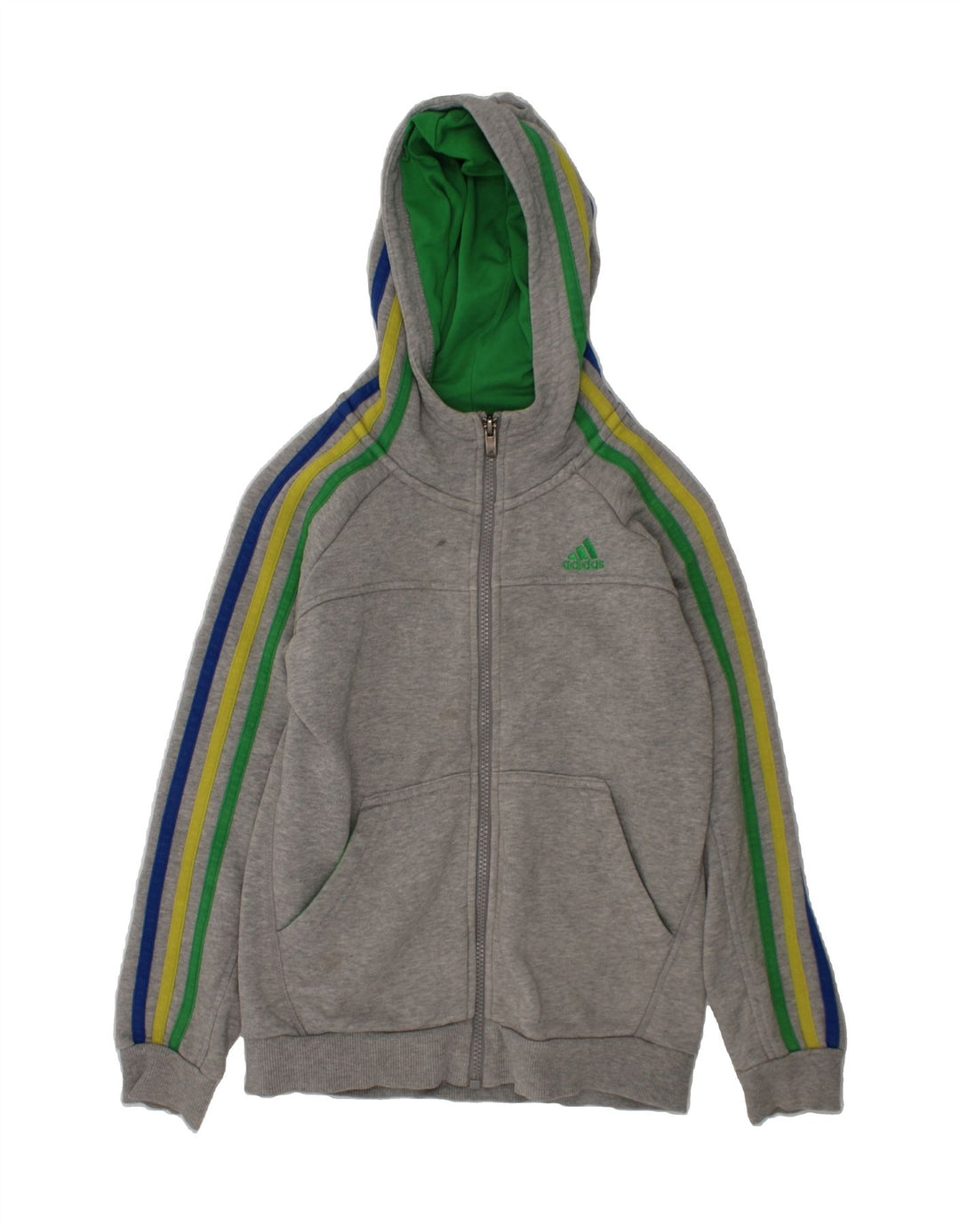 ADIDAS Boys Climalite Zip Hoodie Sweater 9-10 Years Grey Cotton Vintage Adidas and Second-Hand Adidas from Messina Hembry 