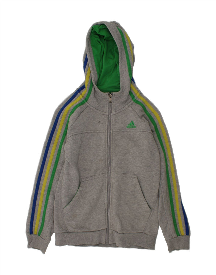 ADIDAS Boys Climalite Zip Hoodie Sweater 9-10 Years Grey Cotton Vintage Adidas and Second-Hand Adidas from Messina Hembry 