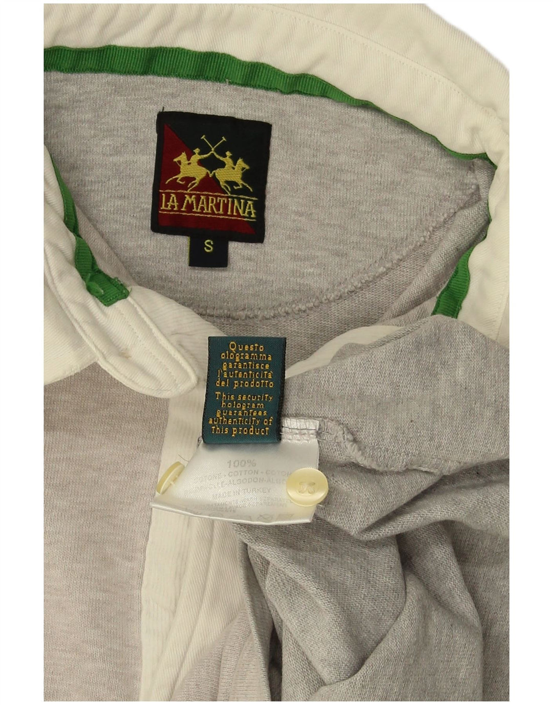 Camisa polo masculina de rugby de manga comprida LA MARTINA pequena cinza manchada de algodão