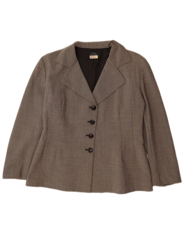 Jaqueta blazer feminina Zara com 4 botões EU 42 grande cinza houndstooth poliéster
