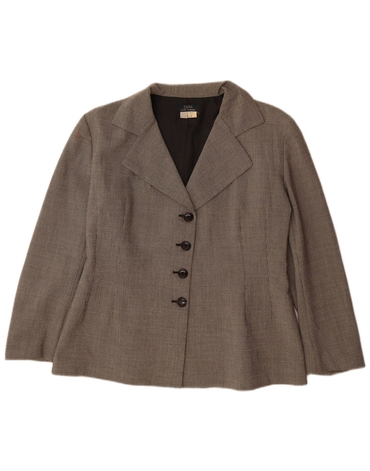 Jaqueta blazer feminina Zara com 4 botões EU 42 grande cinza houndstooth poliéster