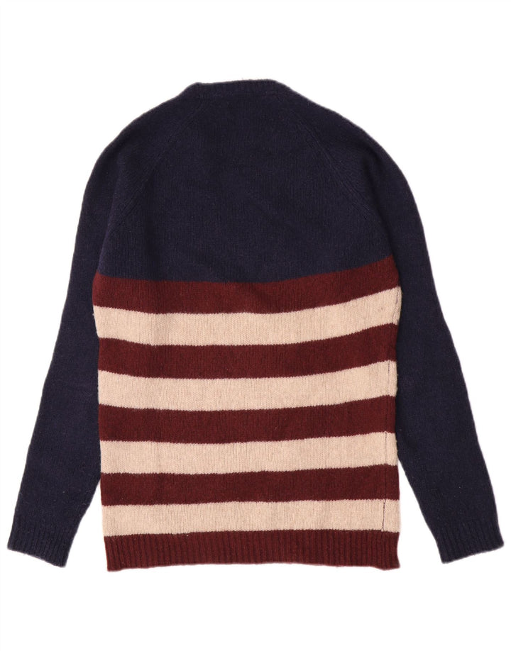Suéter masculino Woolrich com gola redonda, lã listrada azul marinho médio