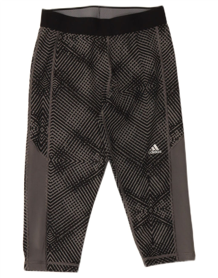 Adidas Womens Capri Leggings UK 8 Pequeno Cinza Geométrico Poliéster