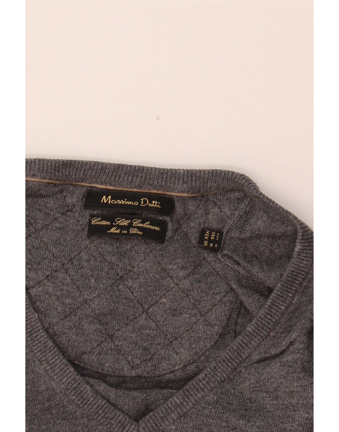 Suéter masculino MASSIMO DUTTI com decote em V de algodão cinza médio