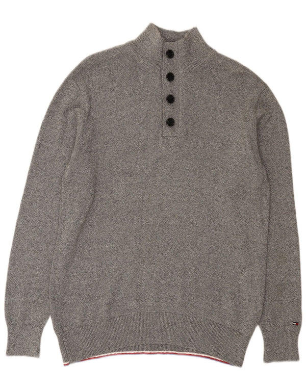 Tommy Hilfiger Suéter masculino com gola redonda e algodão manchado cinza XL