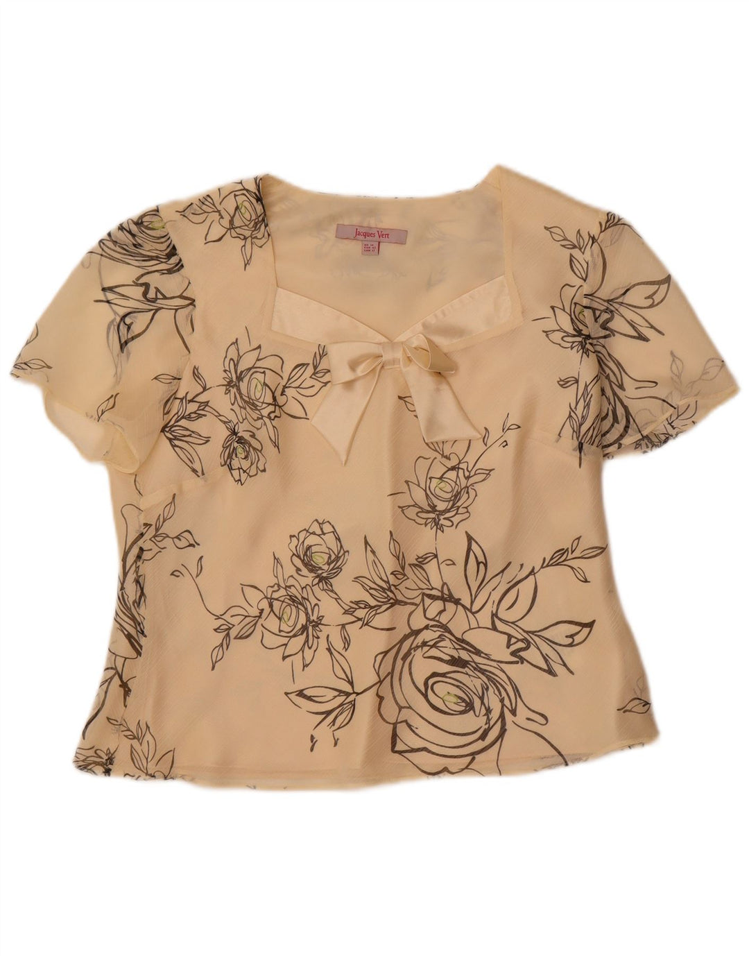 Blusa feminina Jacques Vert UK 14 grande poliéster floral branco